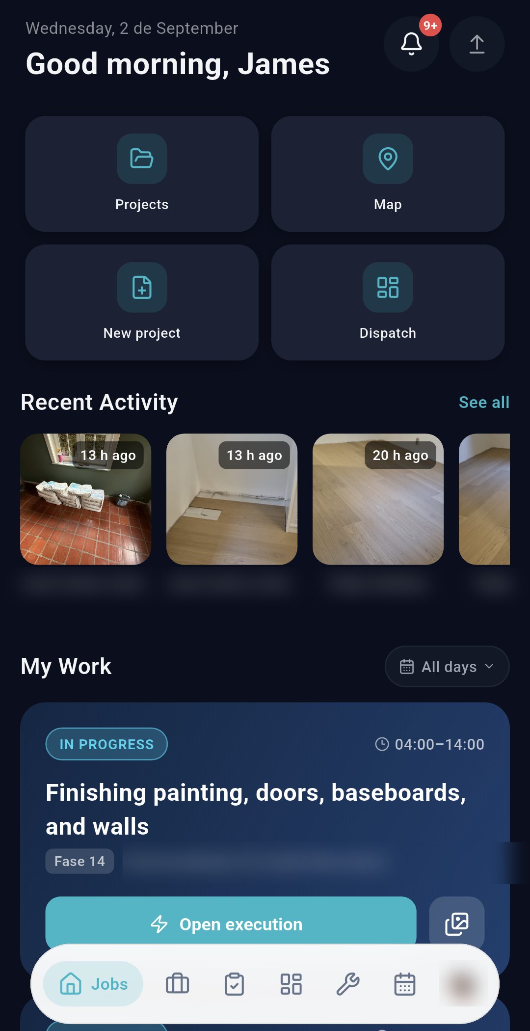 OX field app — daily work screen