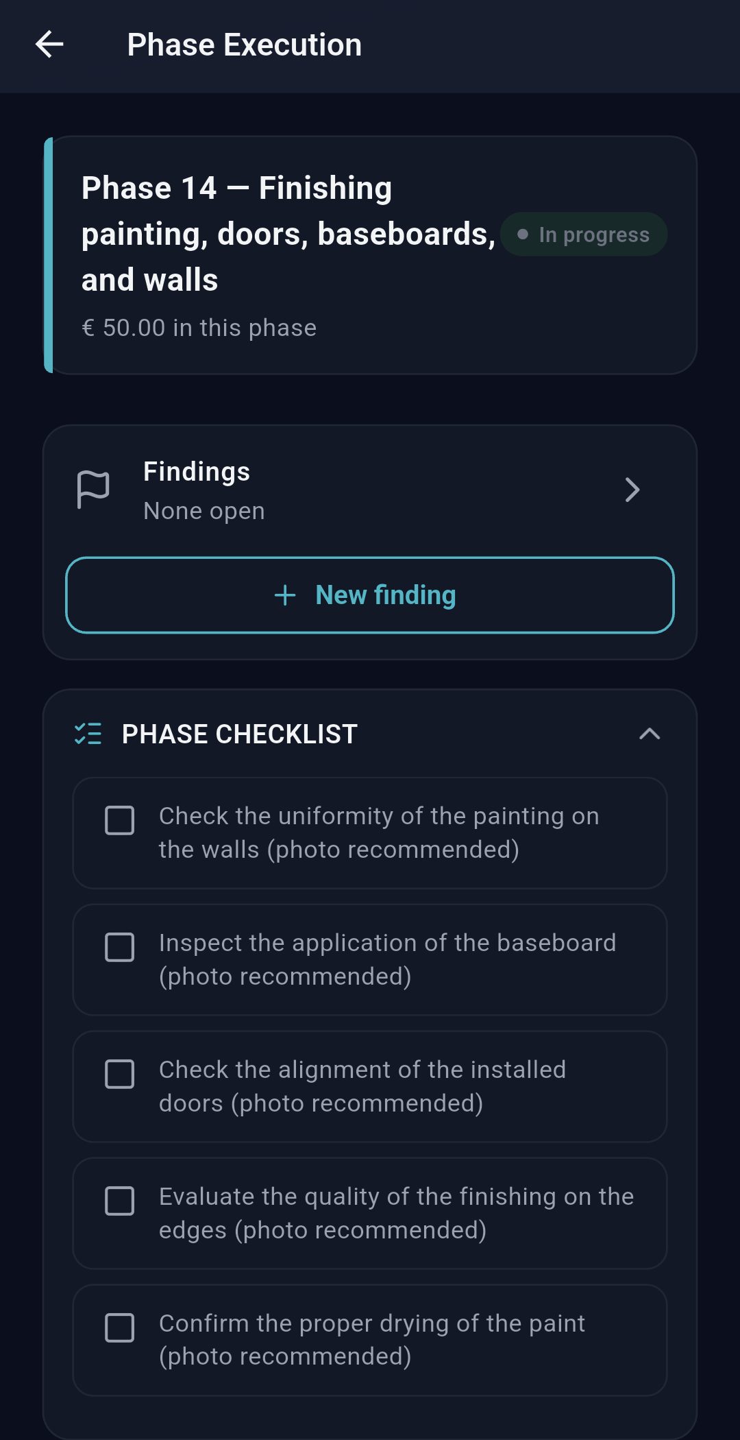 OX app — phase execution checklist
